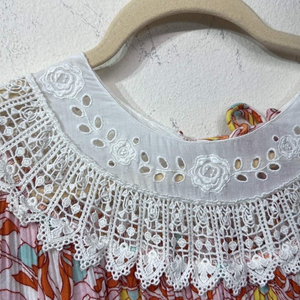 (R3) Anthropologie Florence Floral midi dress Lace collar and embroidered lace - Picture 3 of 14